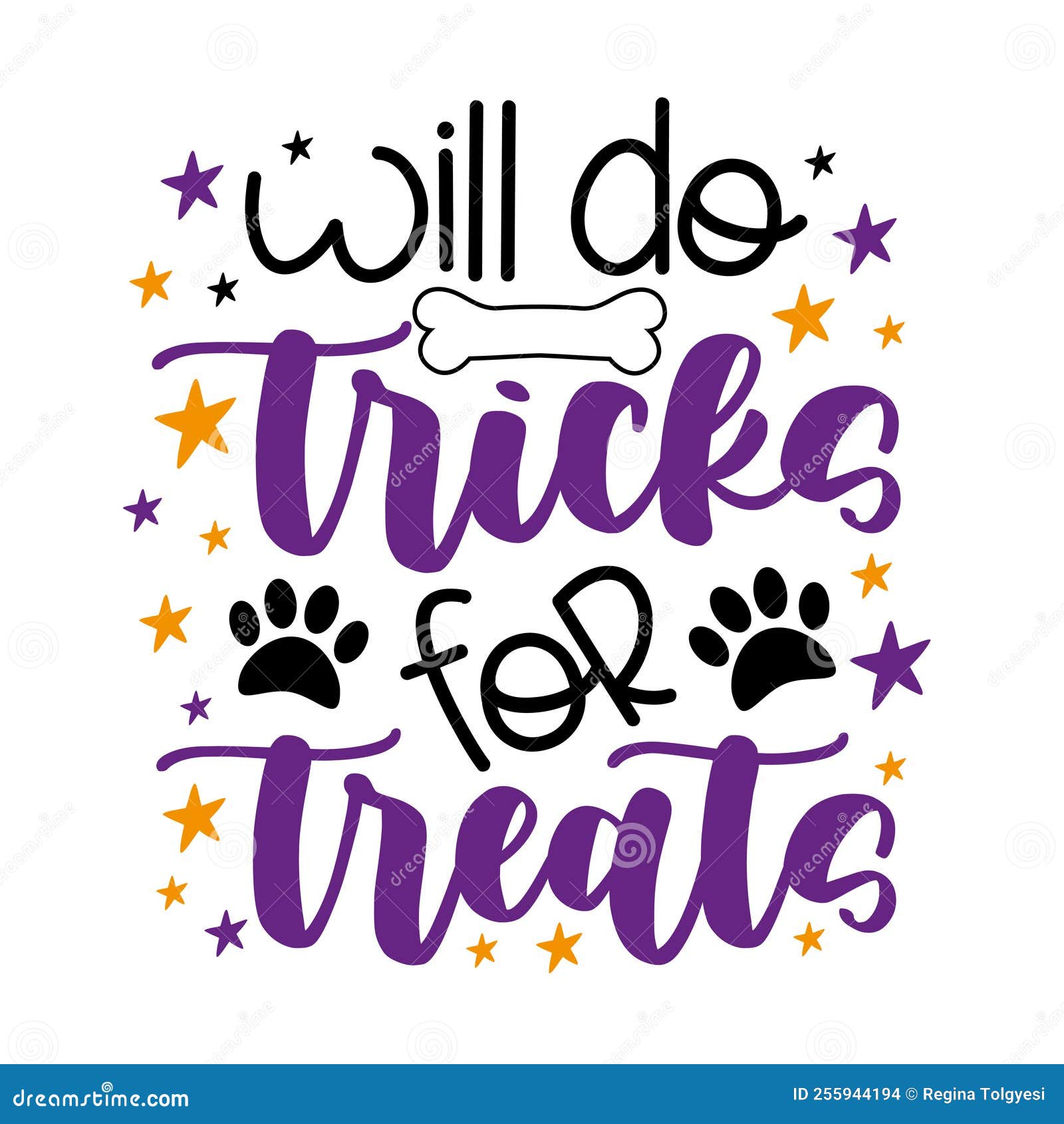 Will Do Tricks for Treats Funny Slogan with Dog Bone and Paw Prints