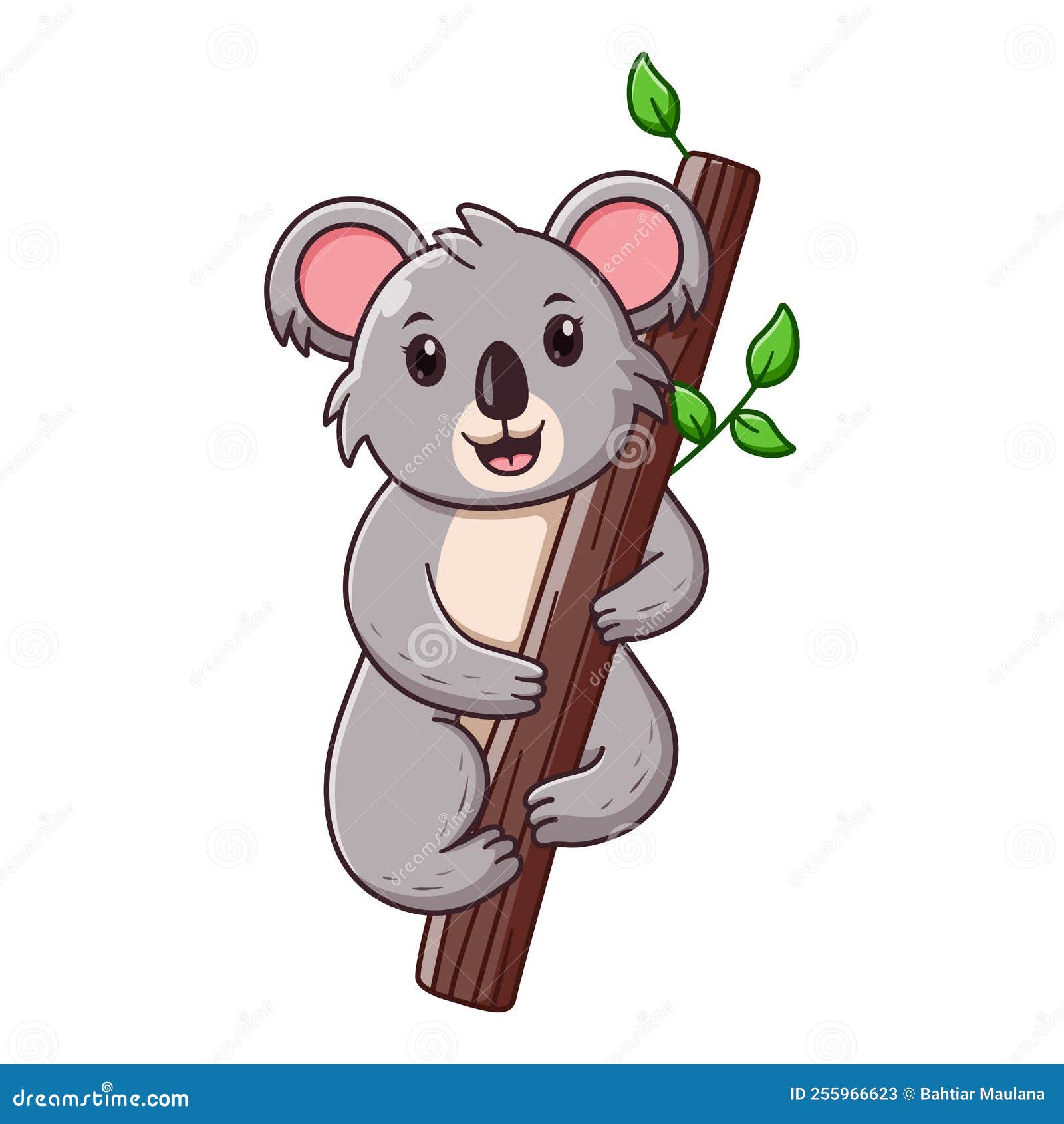 Cute Koala Climbing the Tree Cartoon. Animal Icon Concept. Flat Cartoon