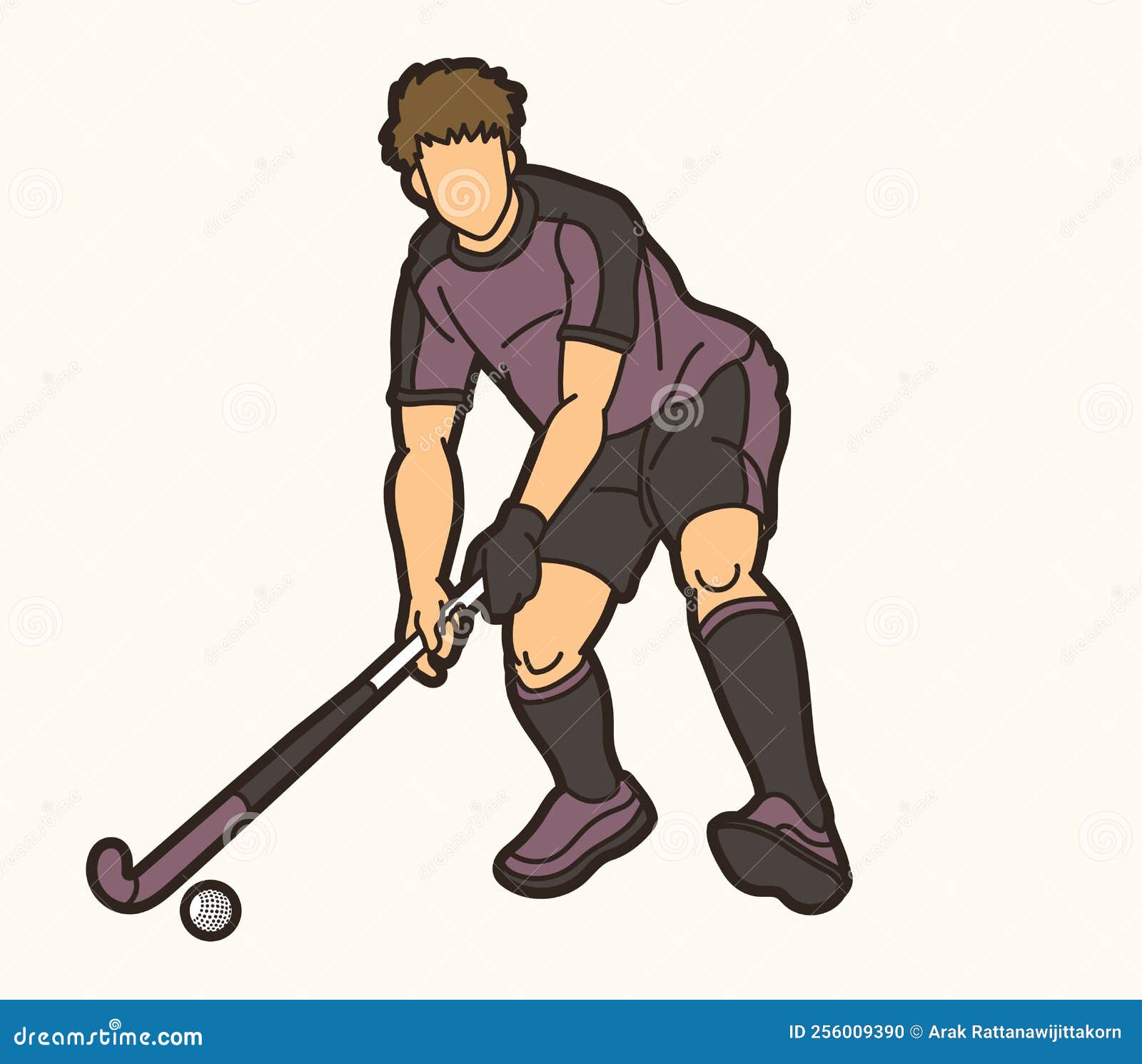 Field Hockey Sport Male Player Action Cartoon Graphic Vector Stock