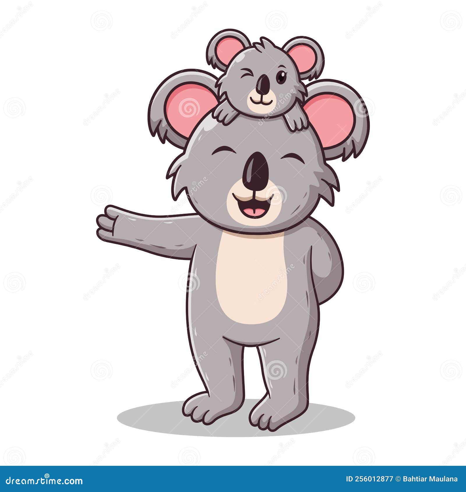 Loving Mother Koala Waving Hand with the Baby. Animal Icon Concept