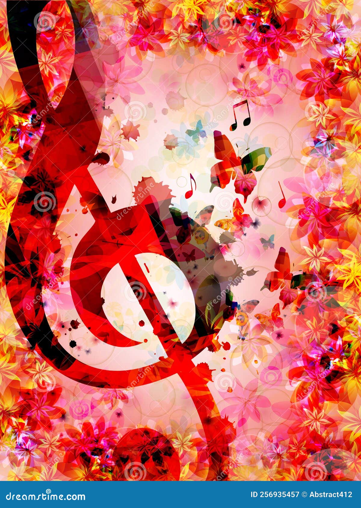 Musical Poster with Gclef on Floral Background in Pink Color. Vector