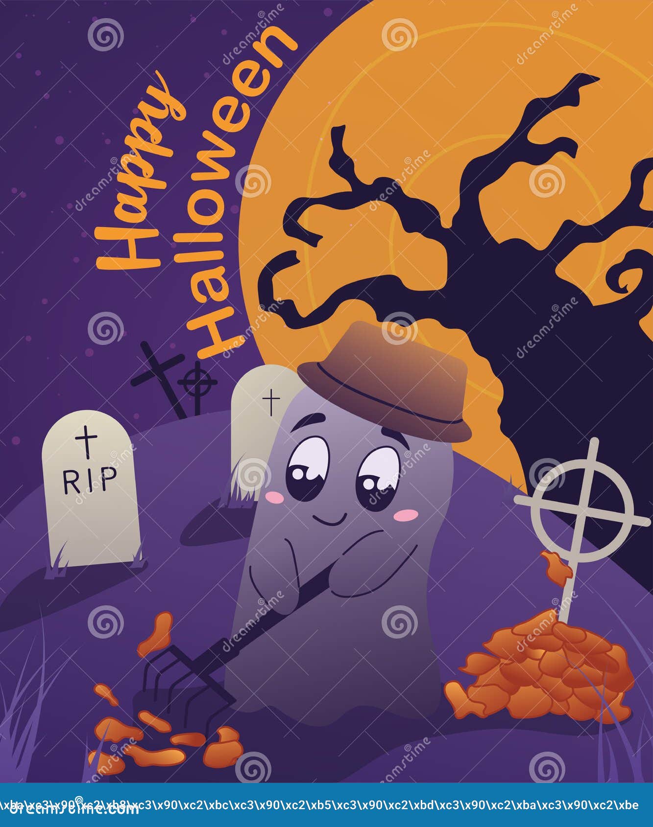 Happy Halloween Ghost Poster in a Cartoon Style. Stock Vector