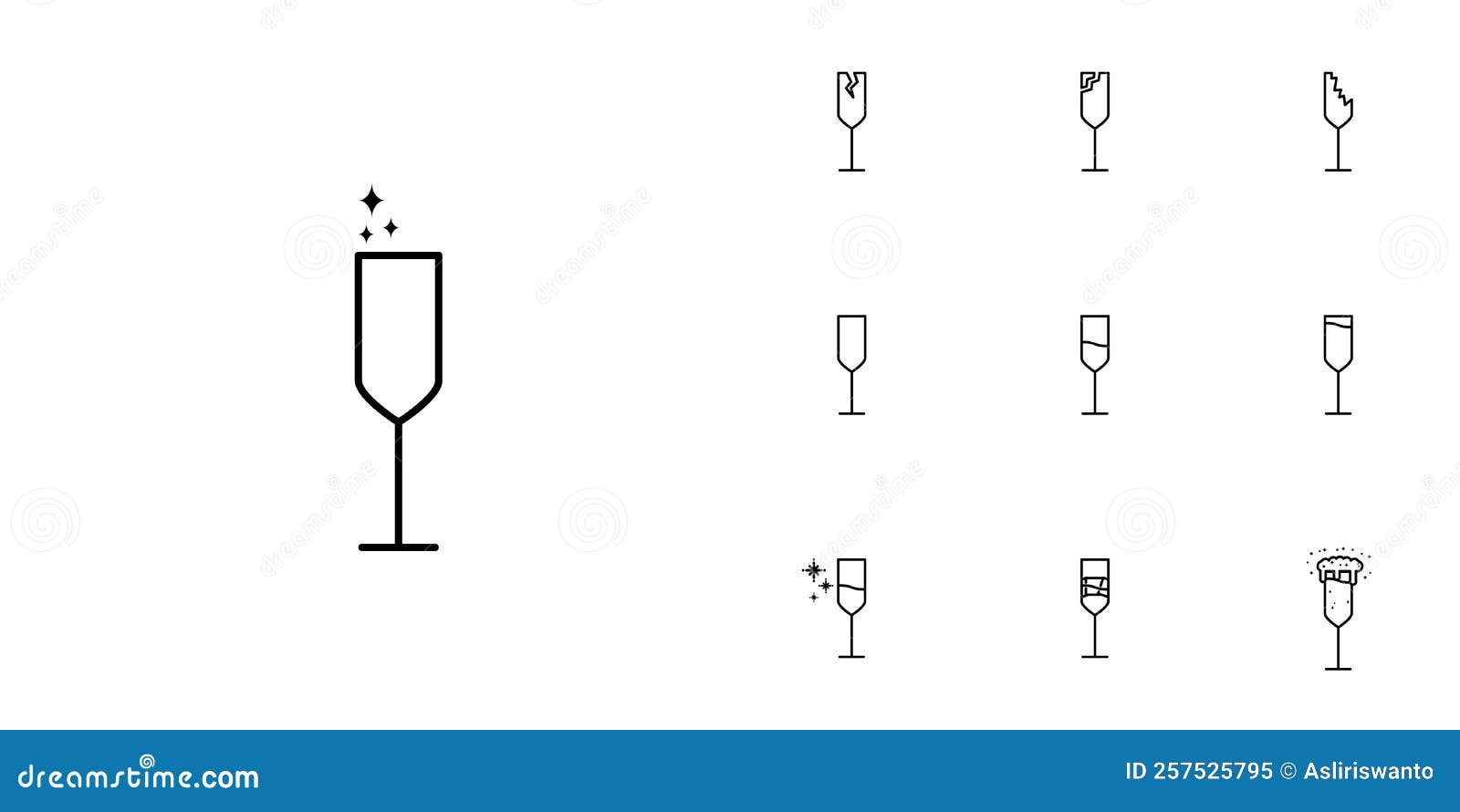 Ten Sets of Flute Glass Line Icons. Simple, Line, Silhouette and Clean