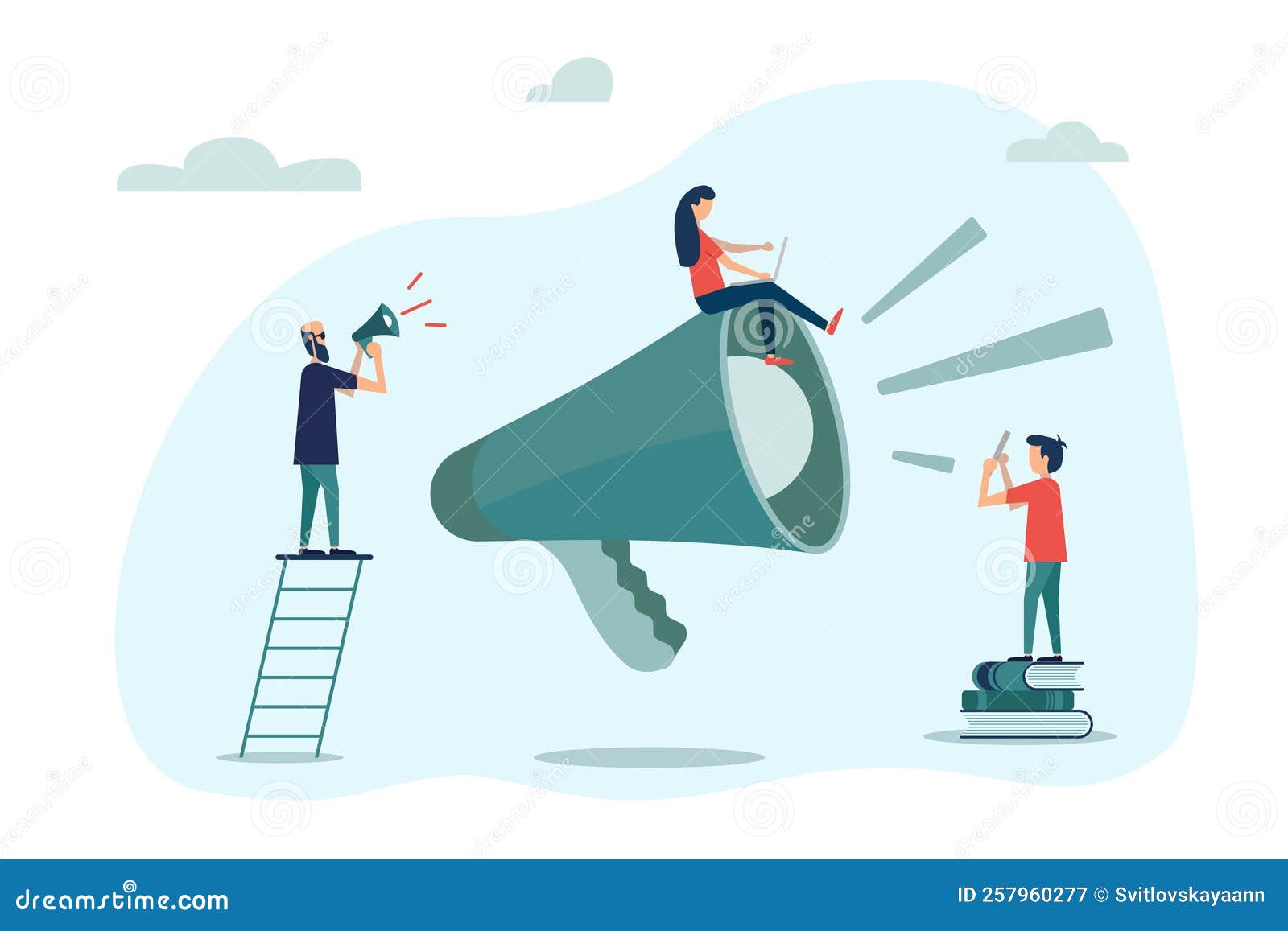 Professional Speaker with Megaphone. Company Members Listening To the