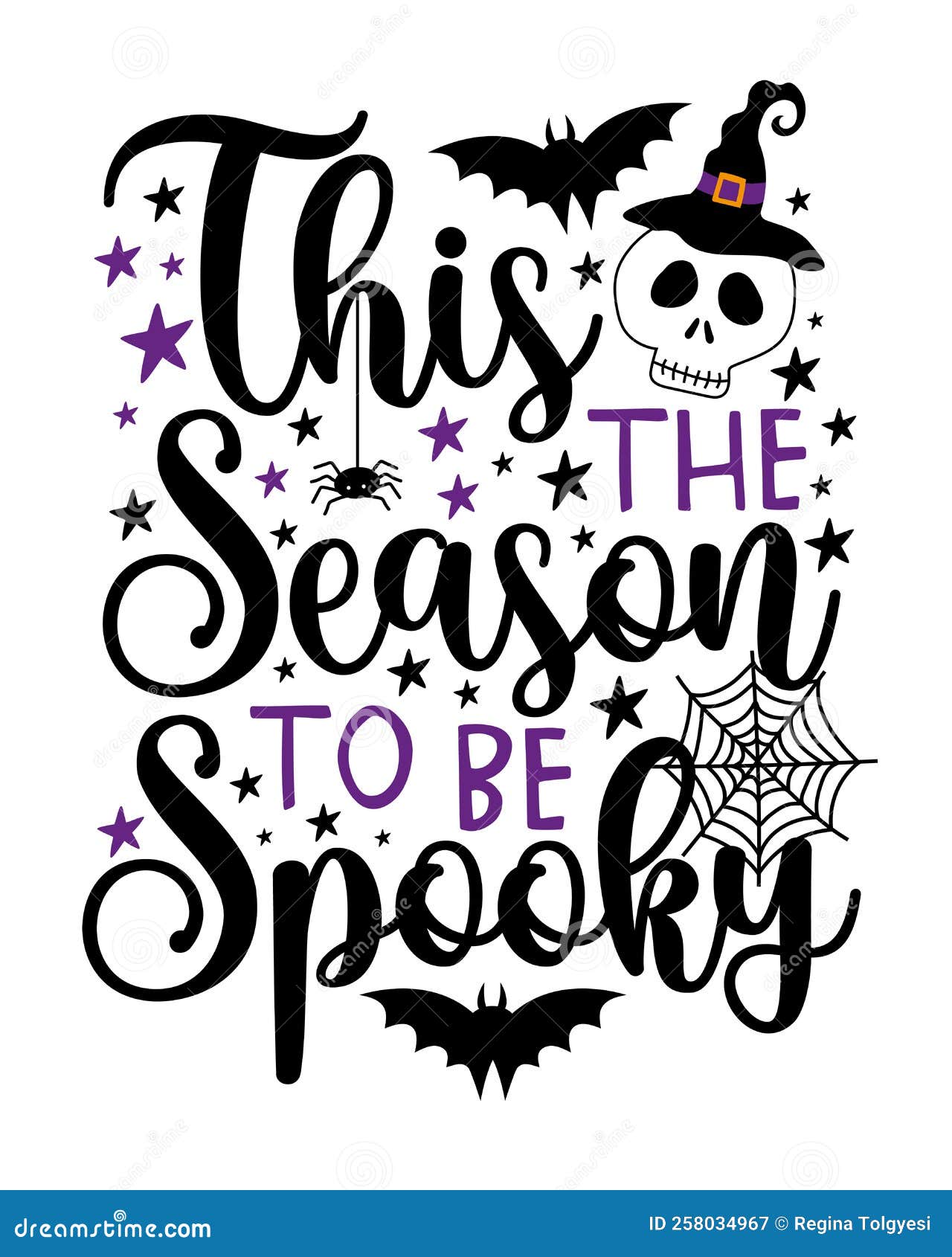 This the Season To Be Spooky Halloween Phrase with Scary Skull, Bat