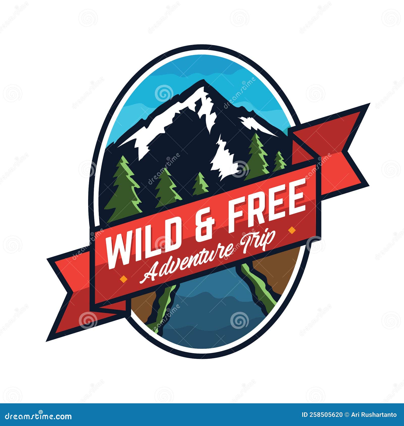 Mountain Adventure Outdoor Vector Illustration Badge Logo Design Stock