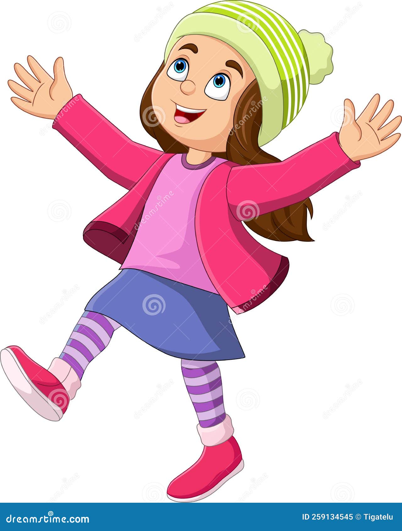 Cartoon Happy Little Girl in Winter Clothes Stock Vector Illustration