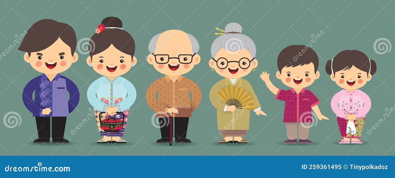 Peranakan Baba Nyonya Cartoon Family | CartoonDealer.com #259361495