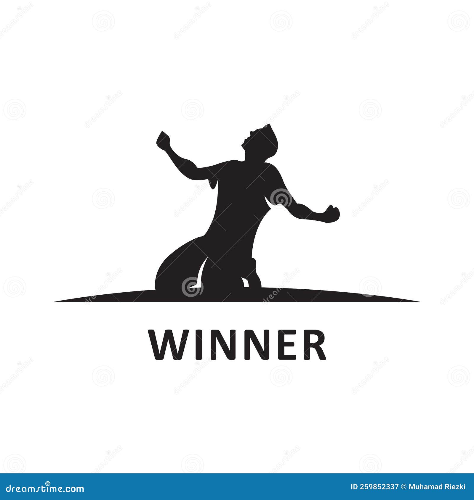 Sports Man Victory Silhouette. Crowd Of Fans, Cheering. Banner, Vector