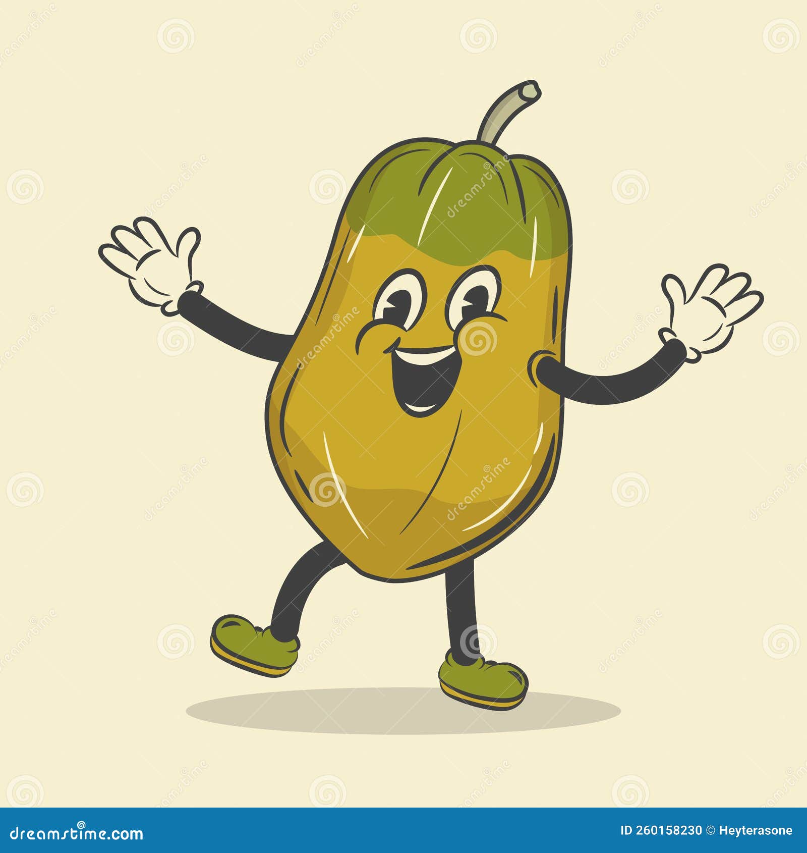 Retro Papaya Happy Cartoon Character Vector Illustration Stock Vector