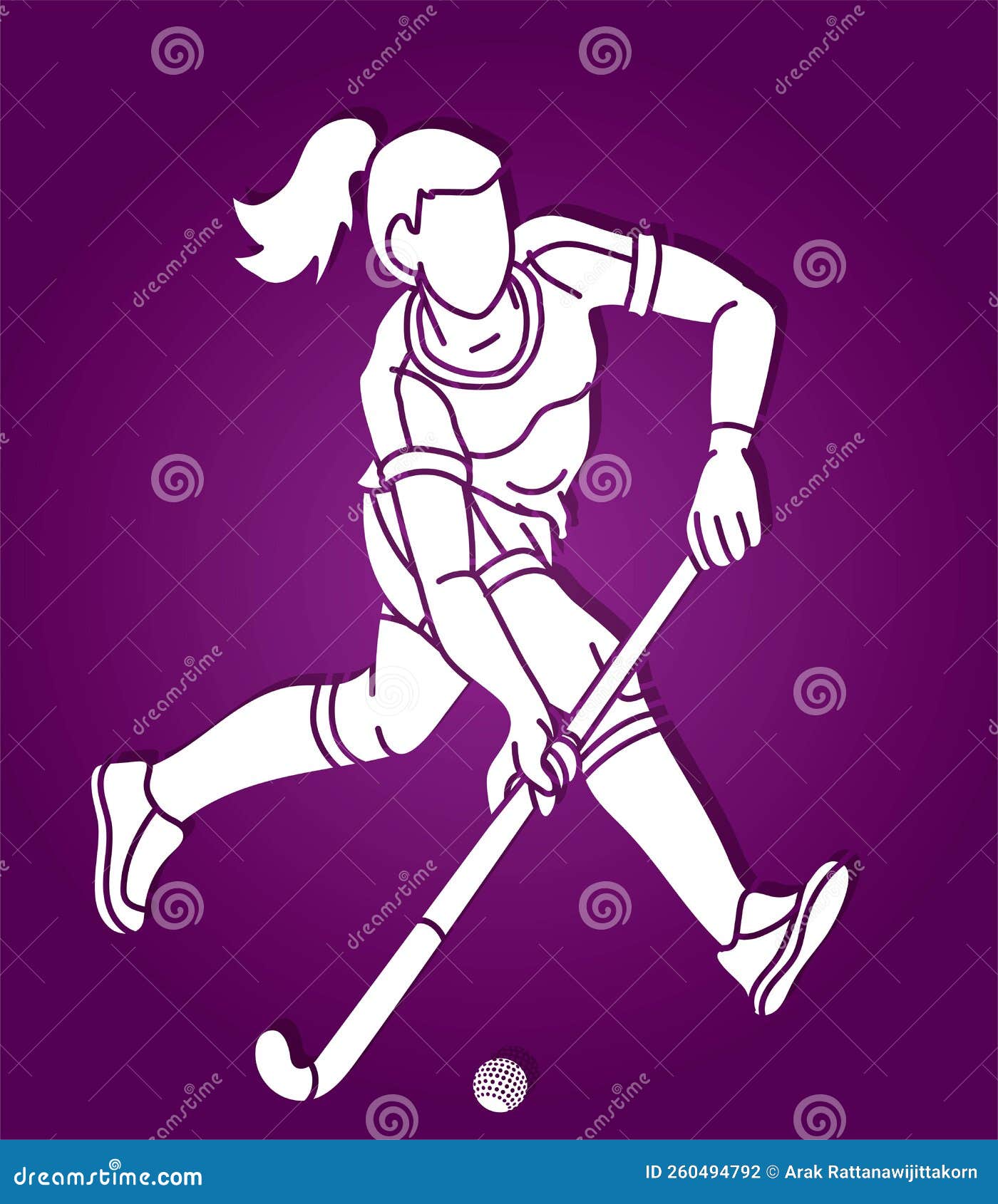 Field Hockey Sport Female Player Action Cartoon Graphic Vector Stock