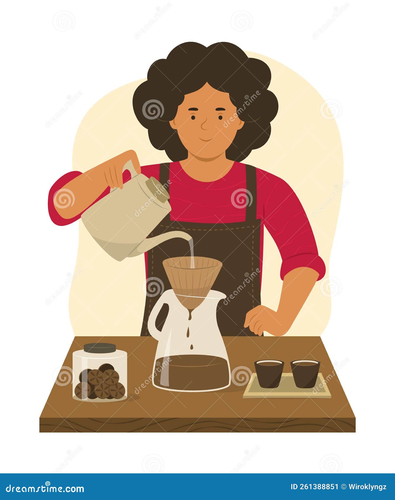 Young Barista Man Making Drip Coffee in Cafe Stock Illustration