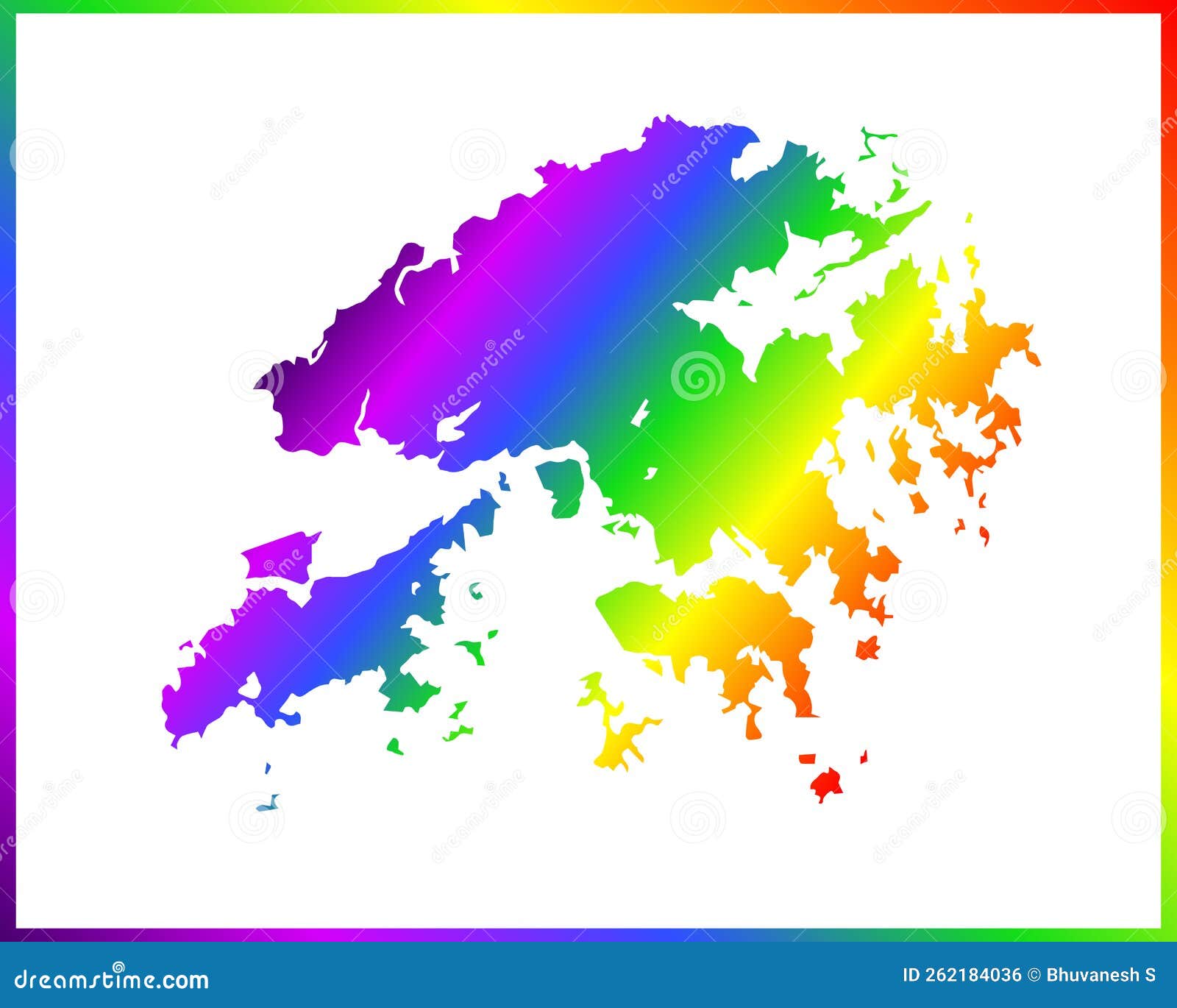 Rainbow Colored Gradient Map of Country Hong Kong Isolated on White Background - Vector Stock ...
