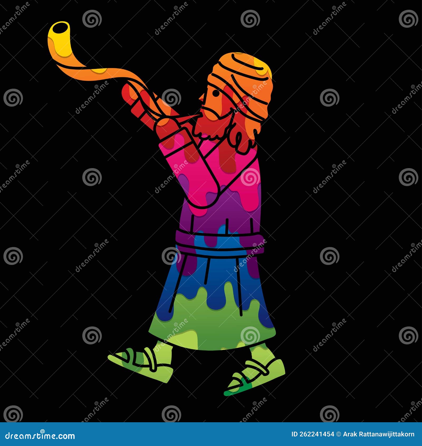 Jewish Blowing the Shofar Kudu Horn Cartoon Graphic Vector Stock Vector