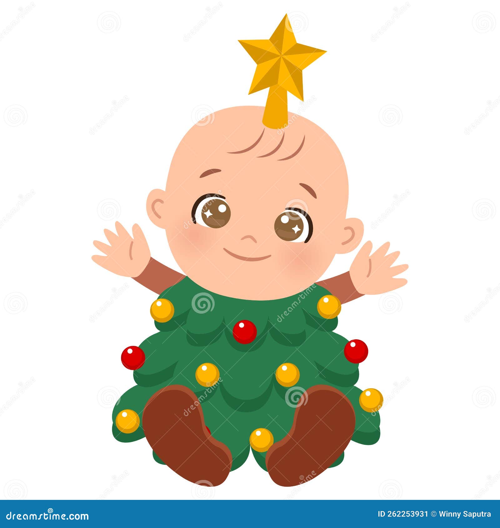 Cute Baby Wearing Christmas Tree Costume Stock Illustration