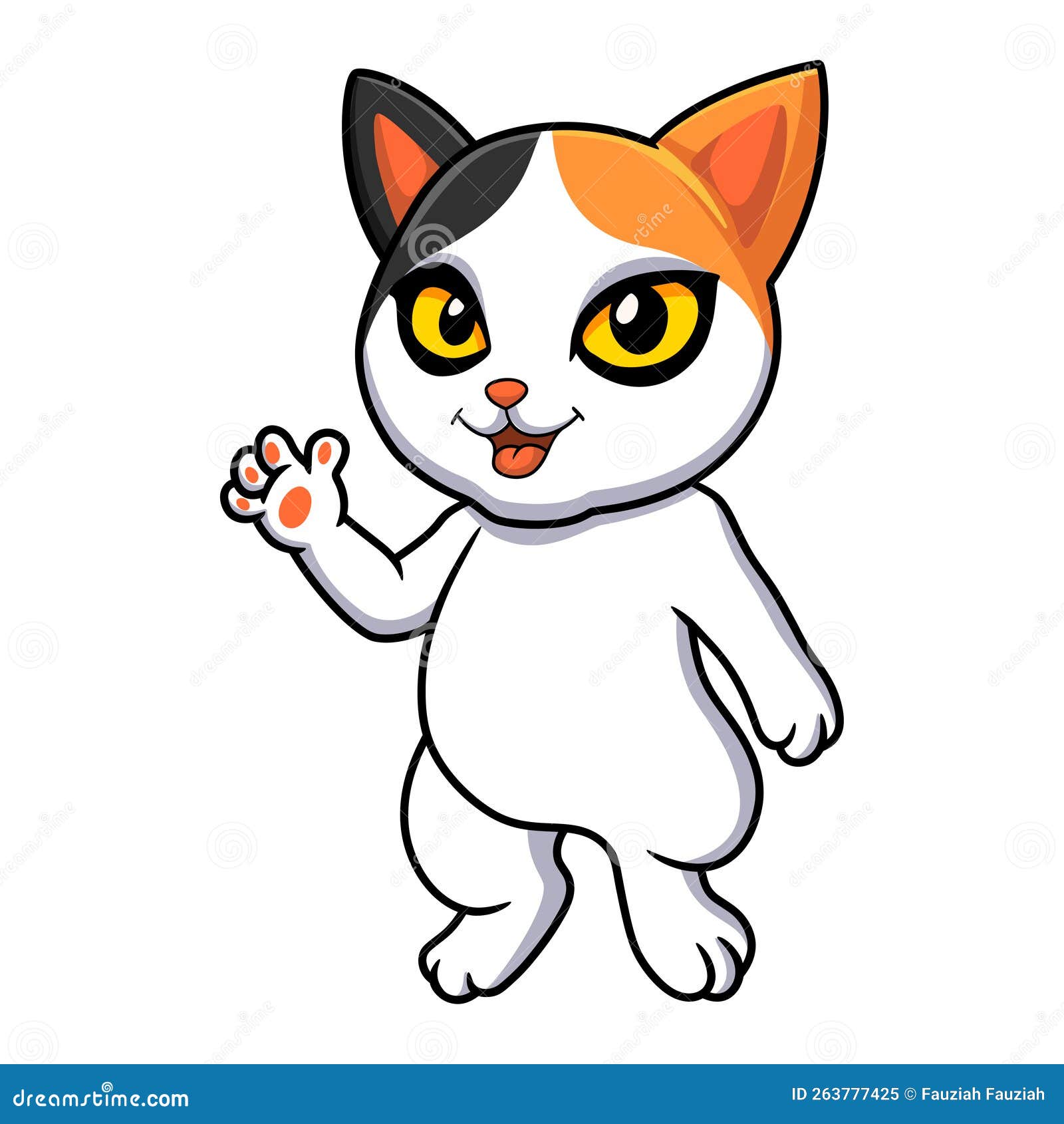 Cute Japanese Bobtail Cat Cartoon Waving Hand Stock Vector Illustration of beast, nature