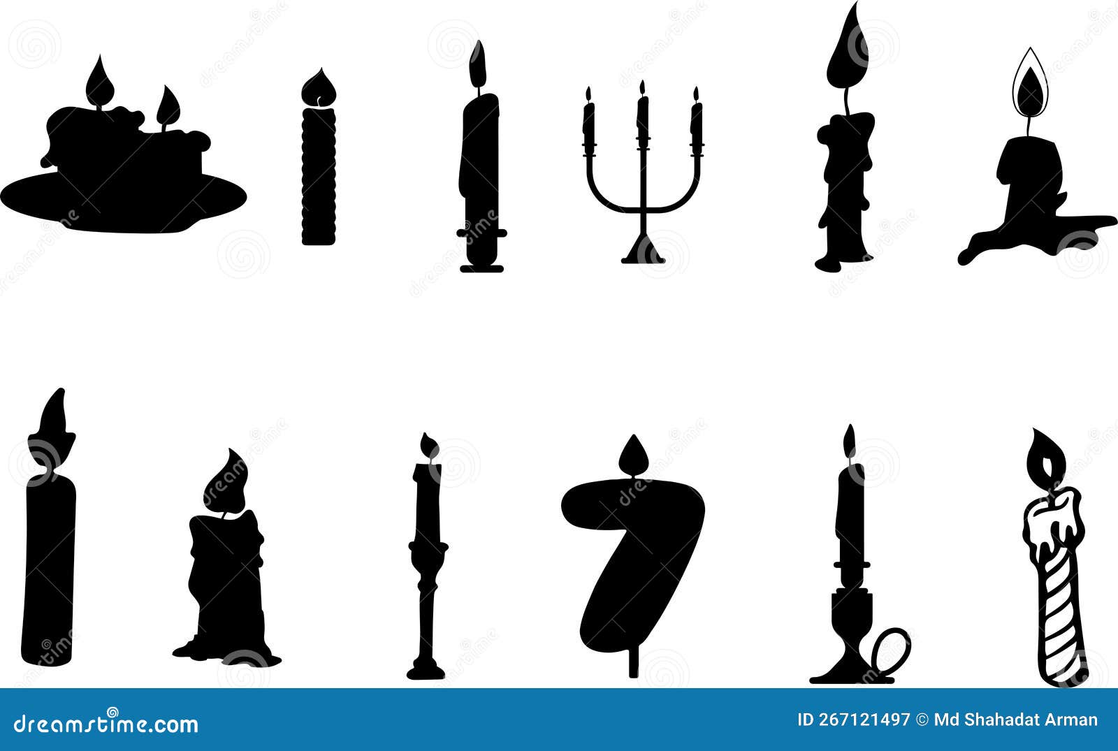 Candle Birthday Candle Silhouette Set Stock Vector Illustration of