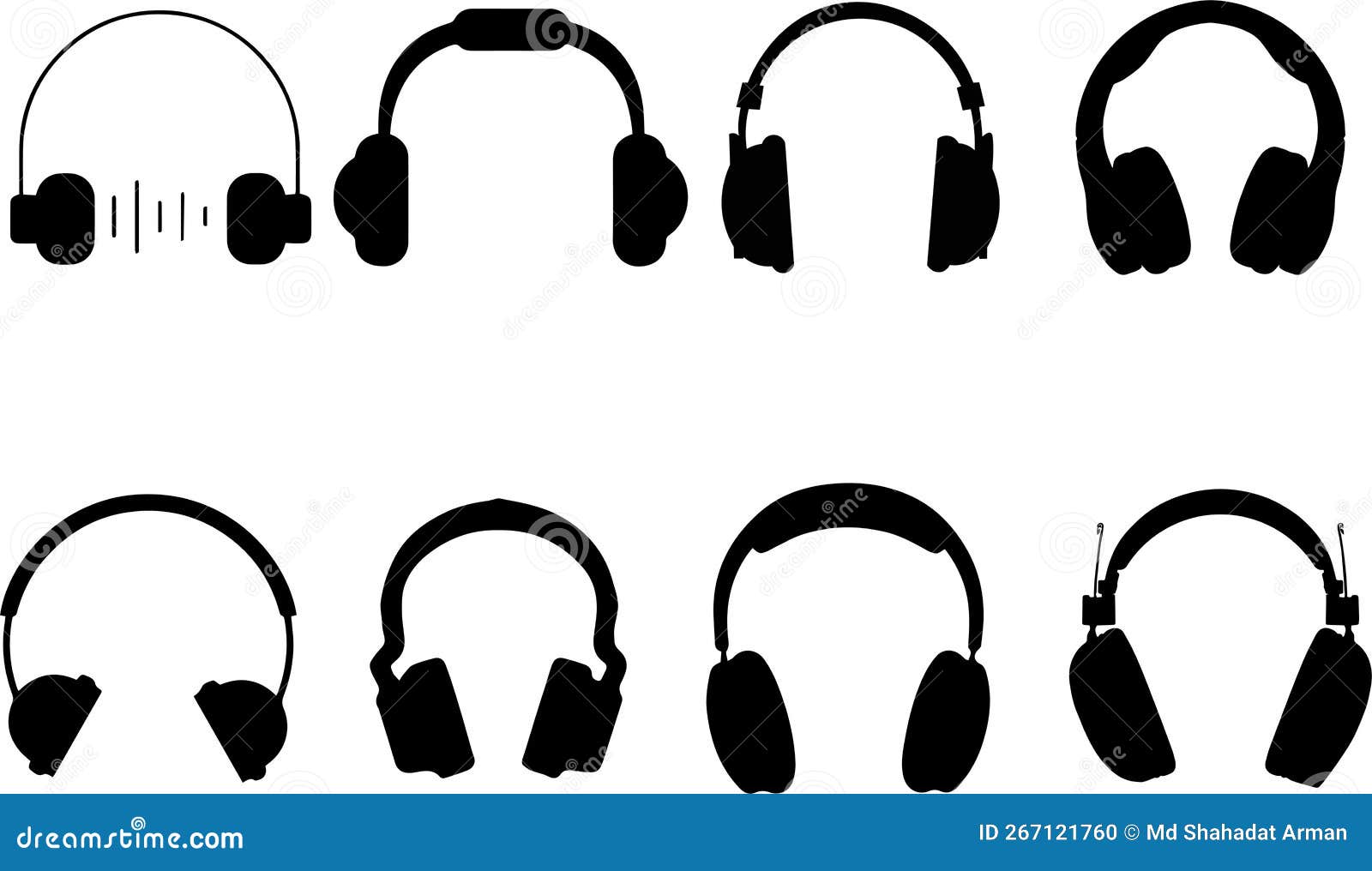 Headphone silhouette set stock vector. Illustration of speaker 267121760