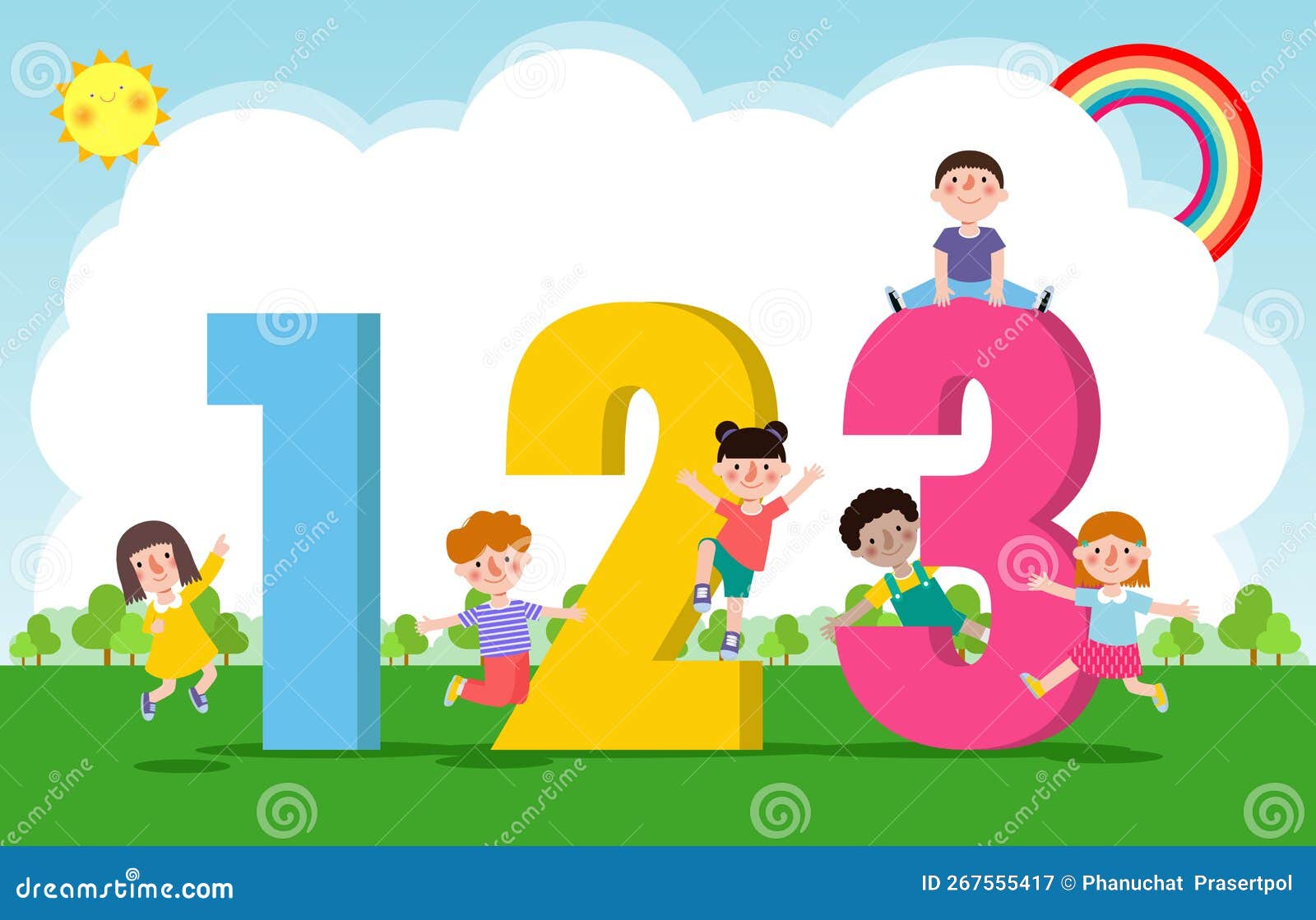 cartoon kids with 123 numbers, children with numbers  poser background  