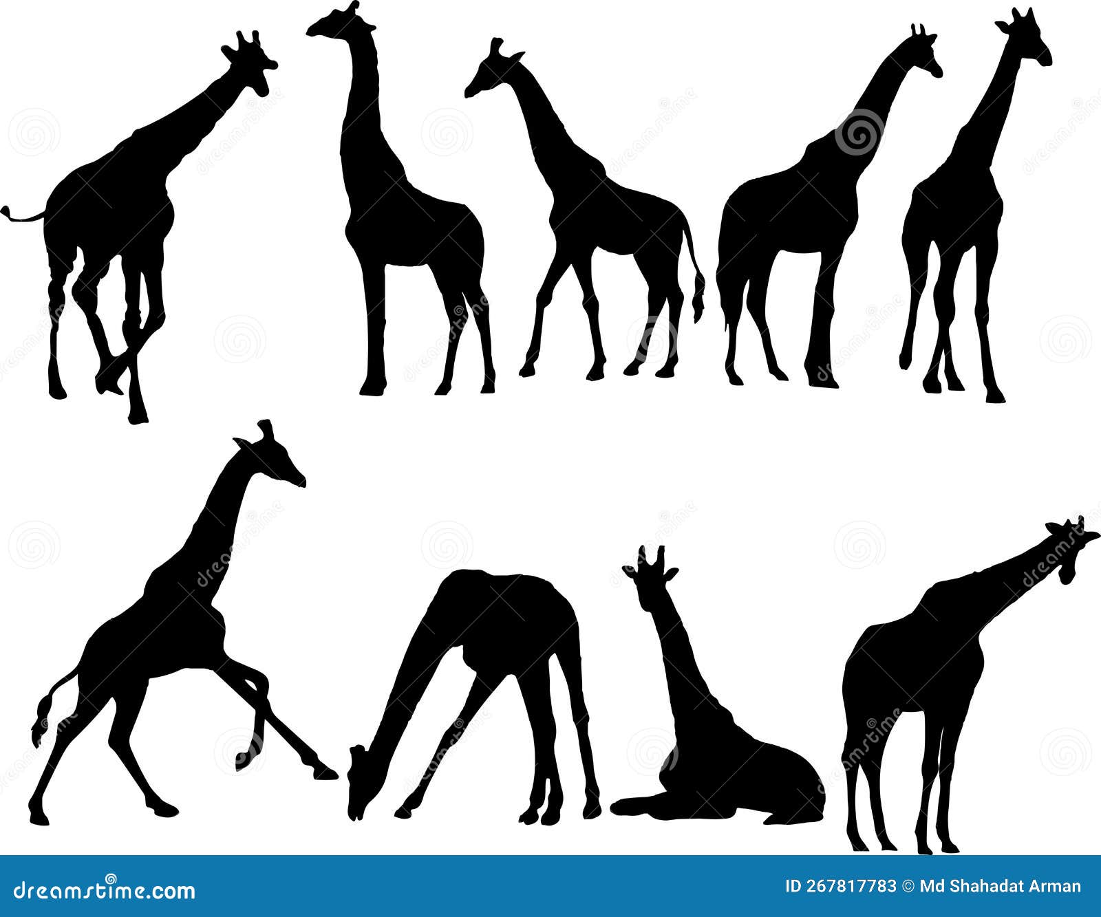 Giraffe Silhouette, Giraffe Silhouette Set, Stock Illustration ...