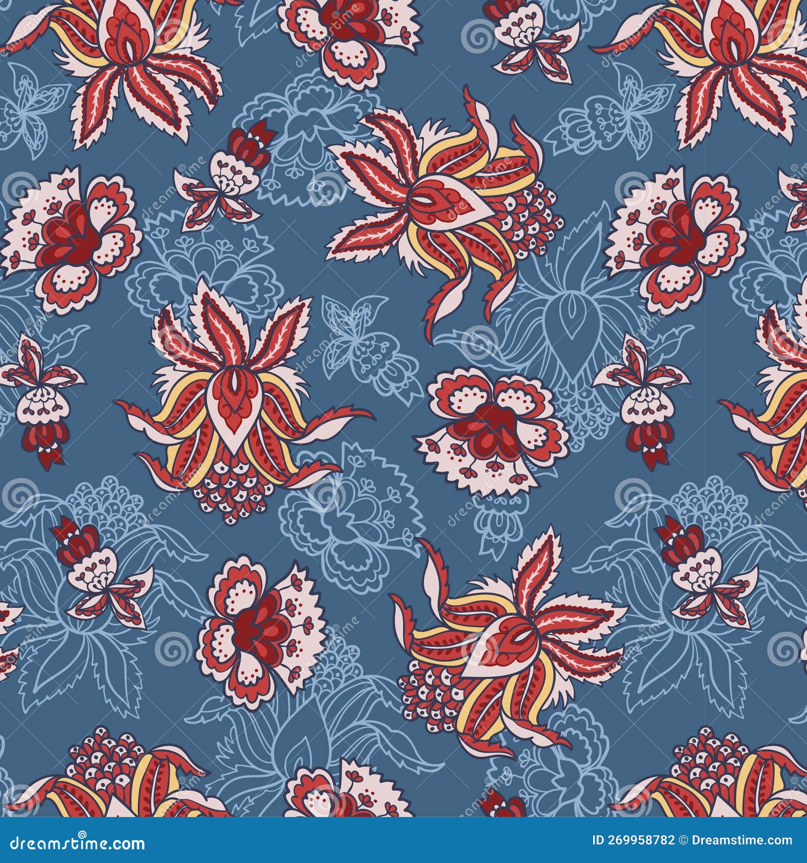 Seamless Pattern with Ethnic Japanese Ornament Elements. Folk Flowers
