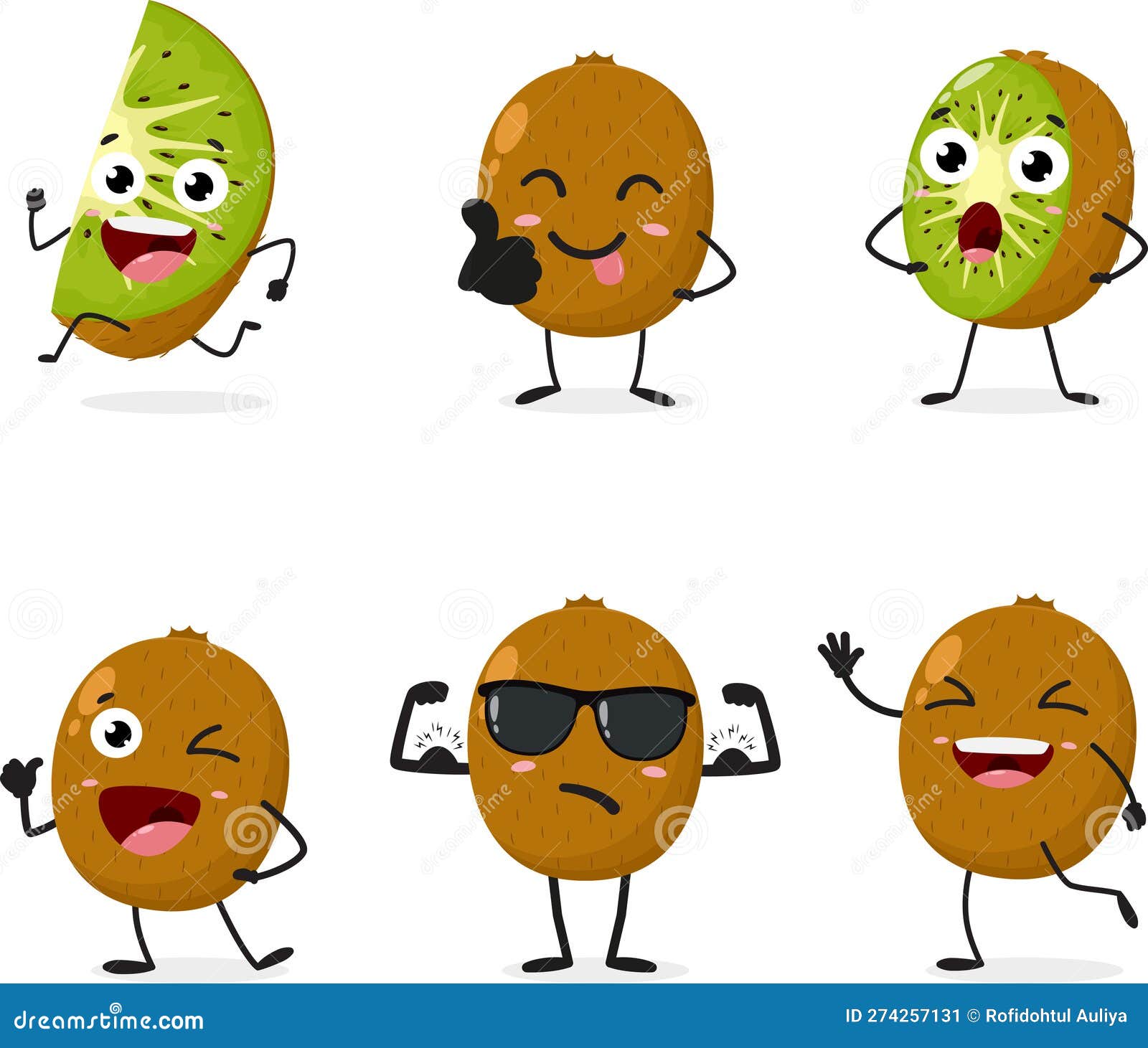 Cute Kiwi Fruit Character With Cool Emoji And Show Gesture OK. Fruit