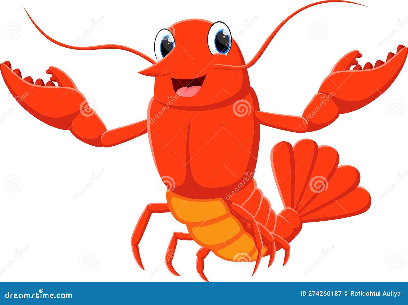Cute Lobster Cartoon Isolated on White Stock Vector Illustration of