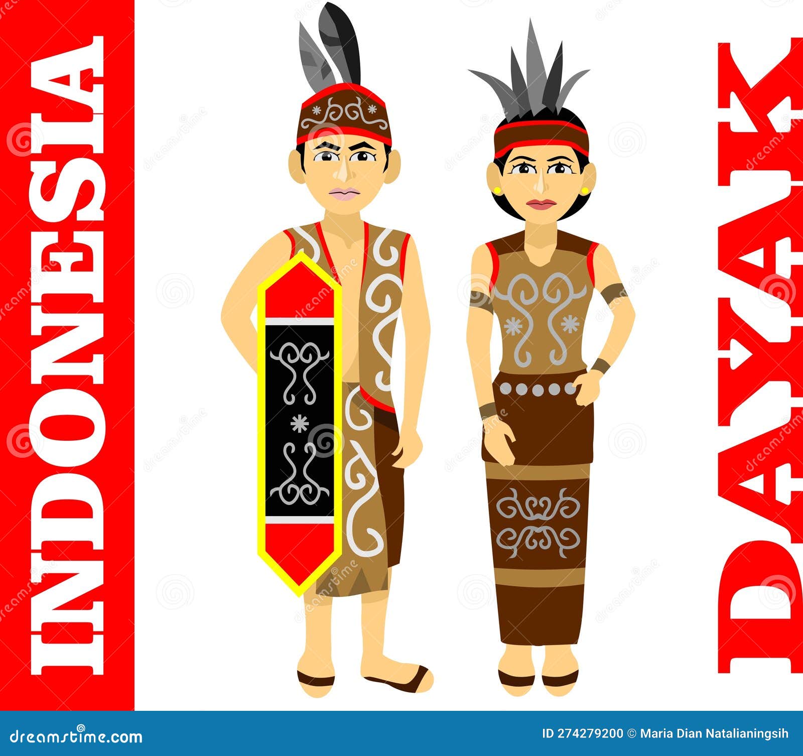 Dayak Borneo Kalimantan Indonesia Traditional Costume Stock Vector ...