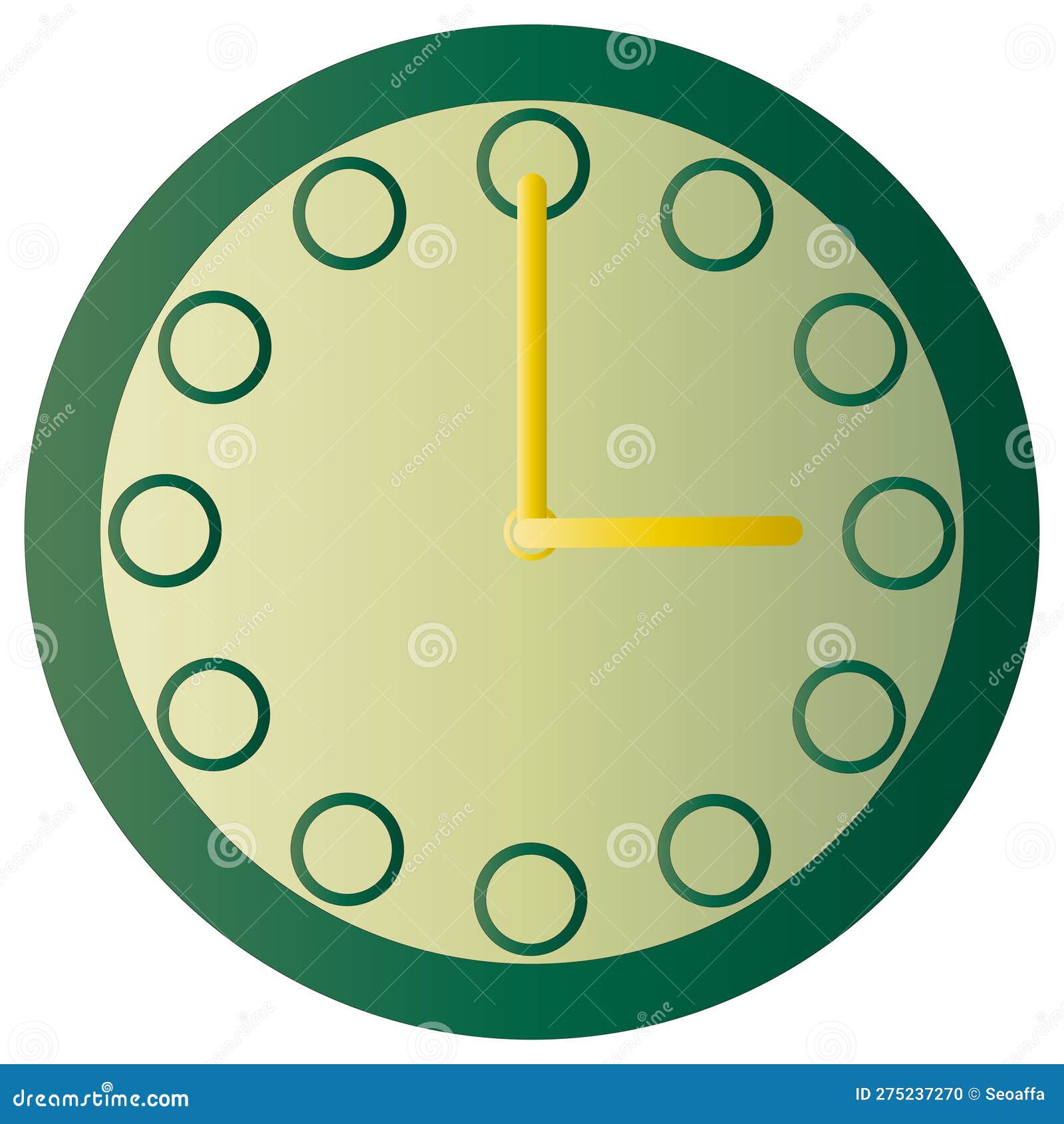 A Green Clock Icon of a Circular Face with Twelve Hour Markers Stock