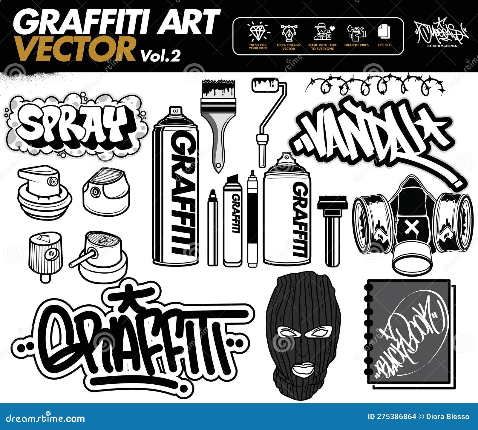 Set of Graffiti Art Vector. Graffiti Tools and Sticker Designs Stock