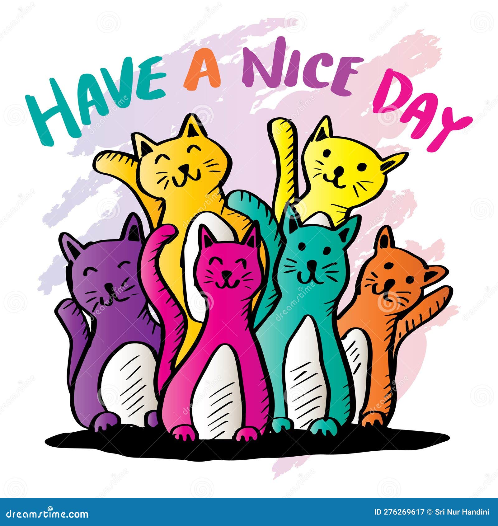 Cute Cat Have A Nice Day Greeting Cartoon Doodle Card Icon