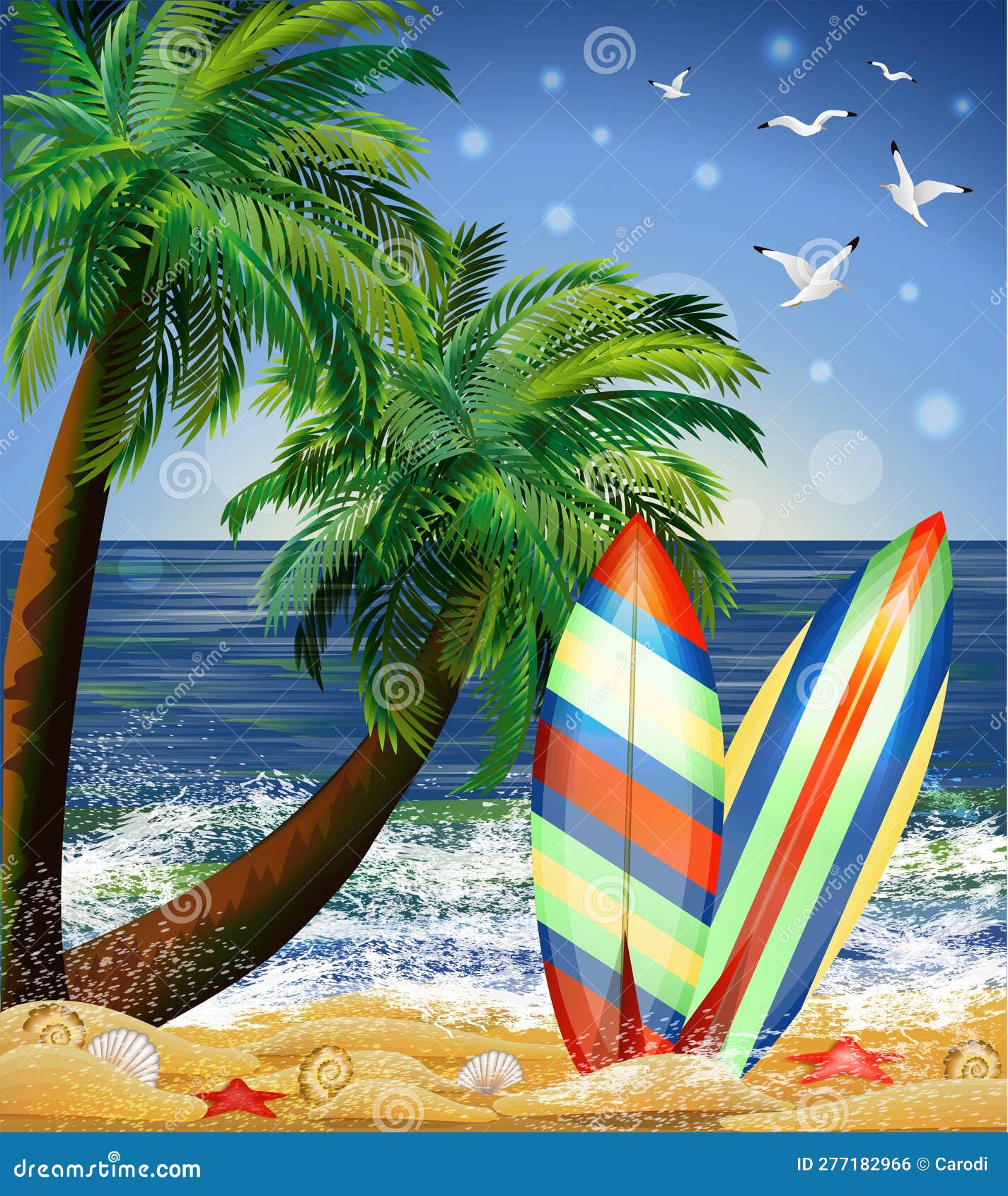 summer beach party card with serf boards