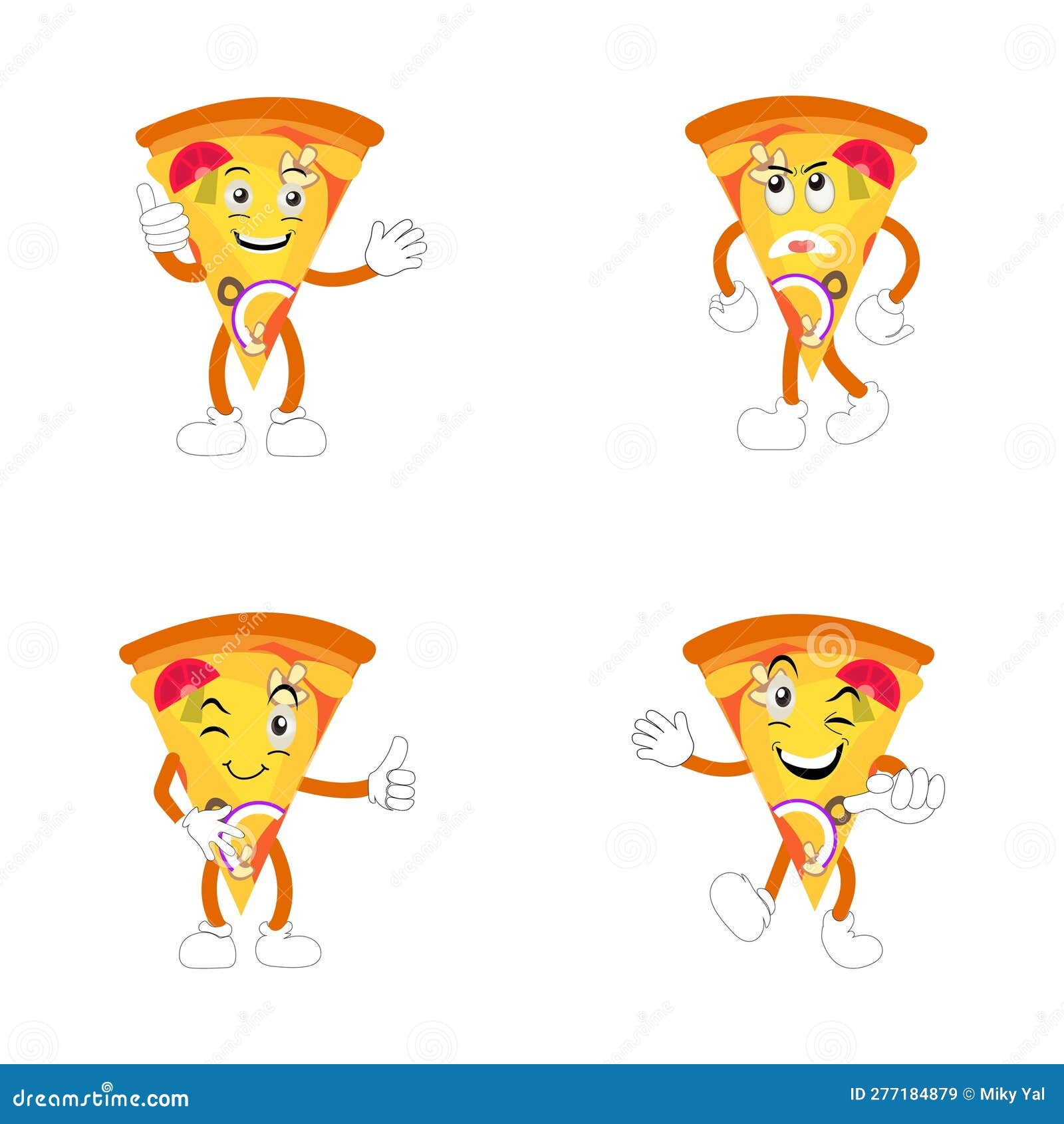 Pizza Cartoon Character, Pizza Character Emotions, Face, Arms and Legs