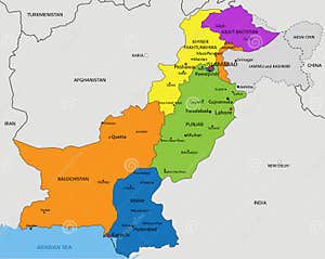 Colorful Pakistan Political Map With Clearly Labeled Separated Layers 