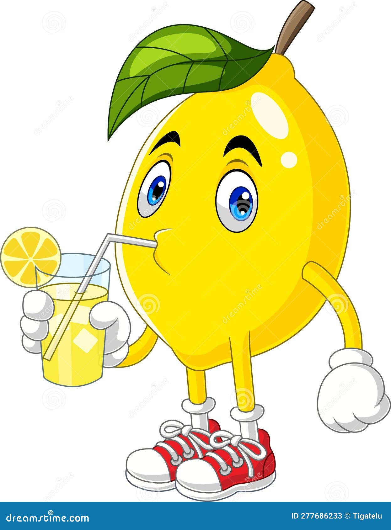 Cute Lemon Cartoon Drinking Lemonade Stock Vector Illustration of