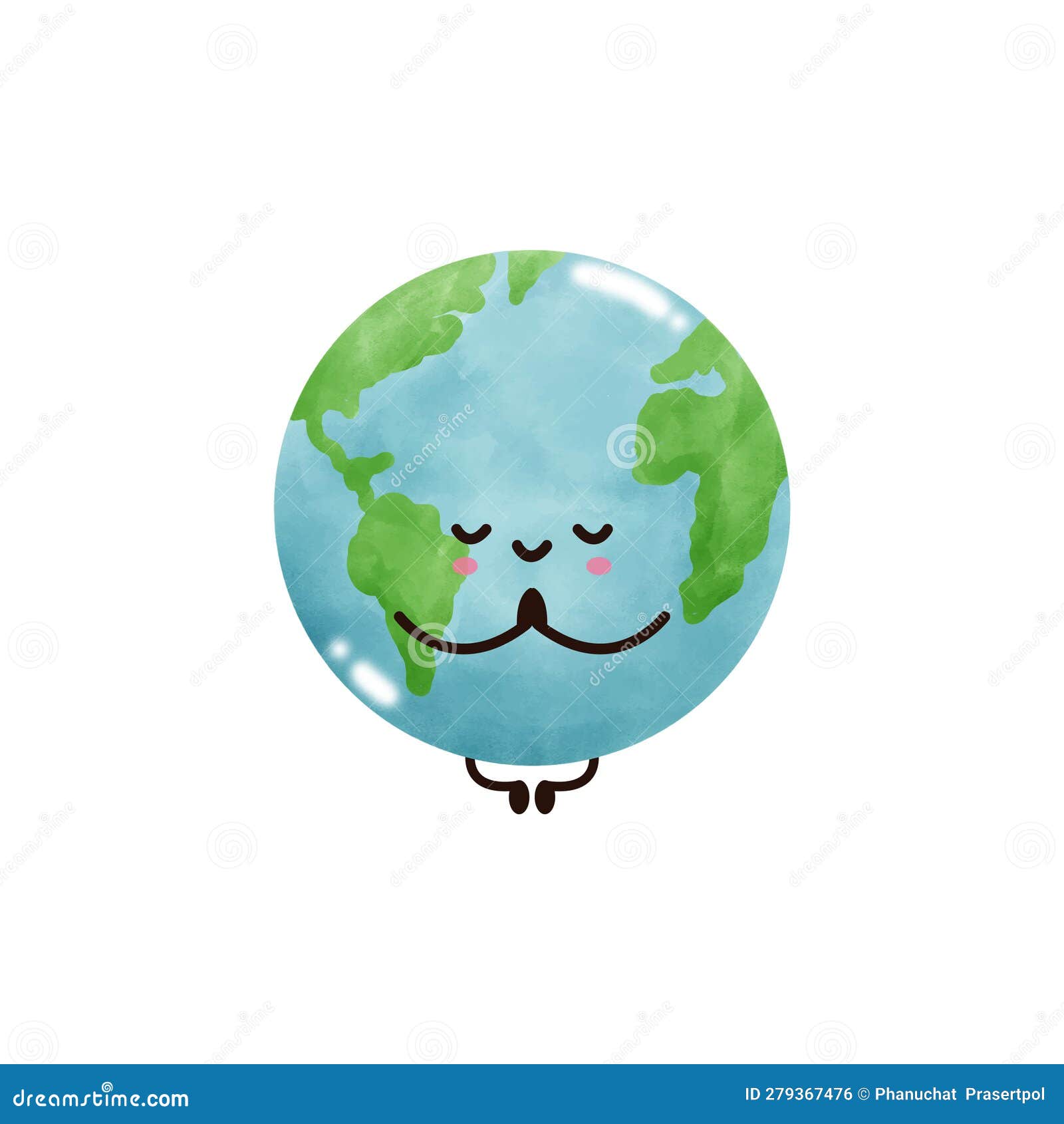 World and Yoga Watercolor, Love Earth on White Backgroud Vector
