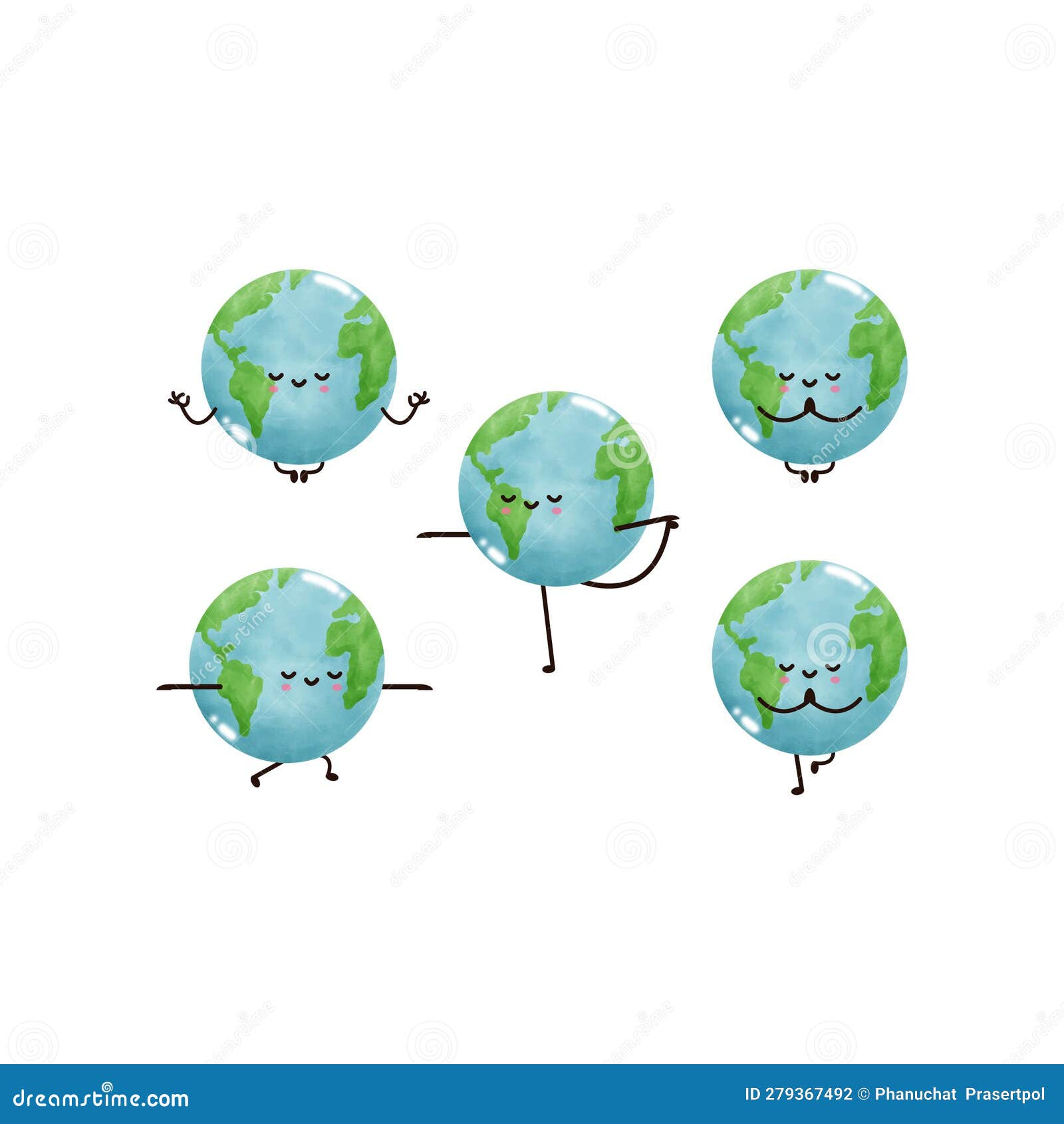 Set of Collection World and Yoga Watercolor, Love Earth on White