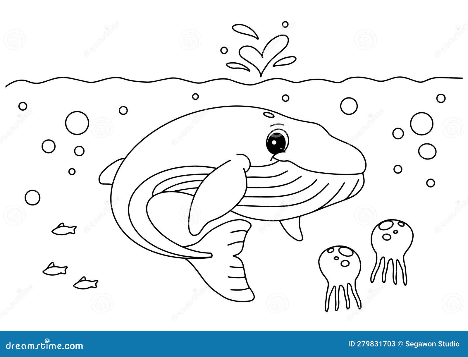 Children Coloring Book Page Big Whale Under Sea Nature Stock Vector ...