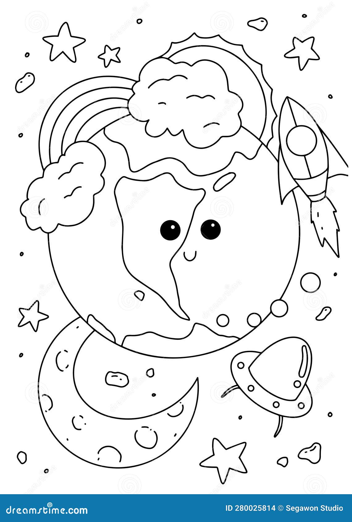 Children Coloring Book Page Smile Earth Space Design Illustration Stock ...