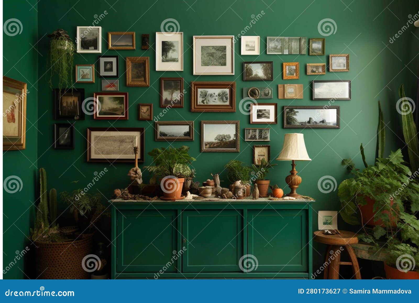 Interior of Beautiful Room with Different Pictures on Wall Stock