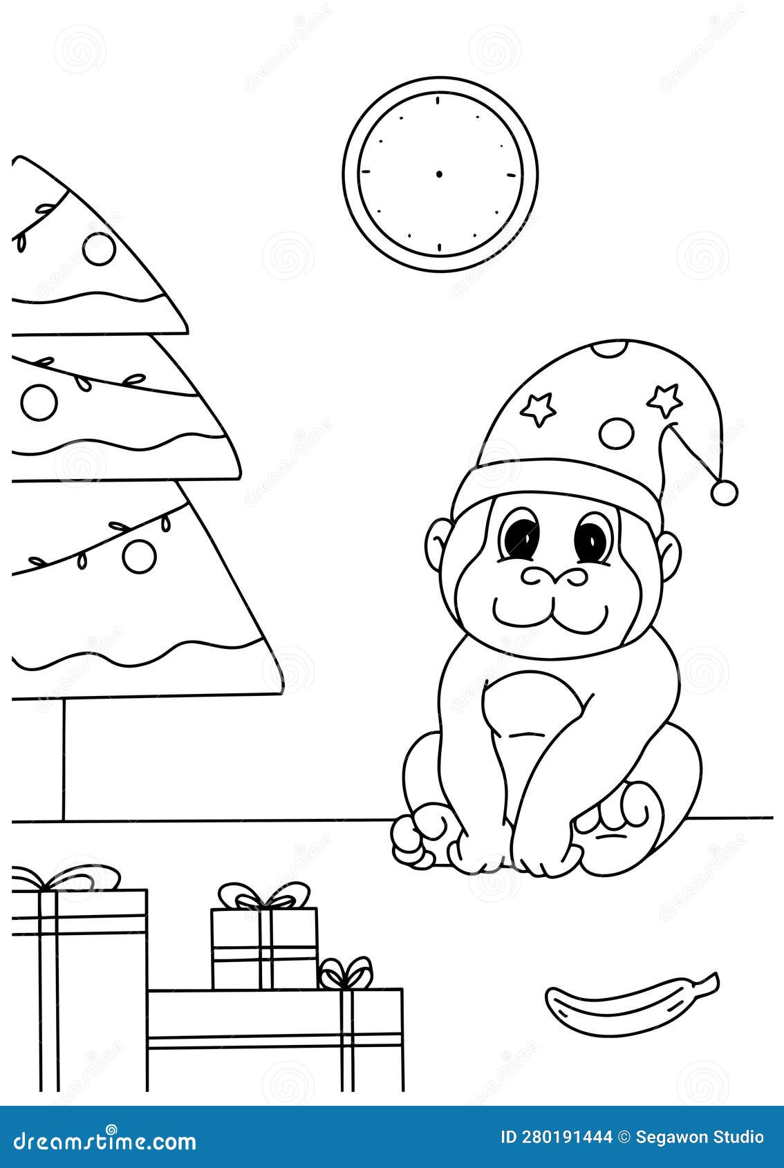 Children Coloring Book Page Monkey Christmas Illustration Stock Vector ...
