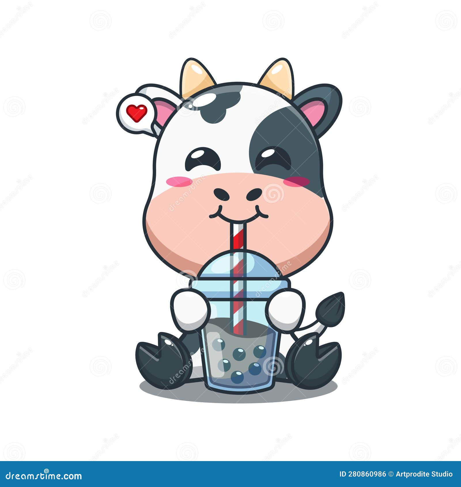 Cute Cat Drink Boba Milk Tea Cartoon Vector Icon Illustration