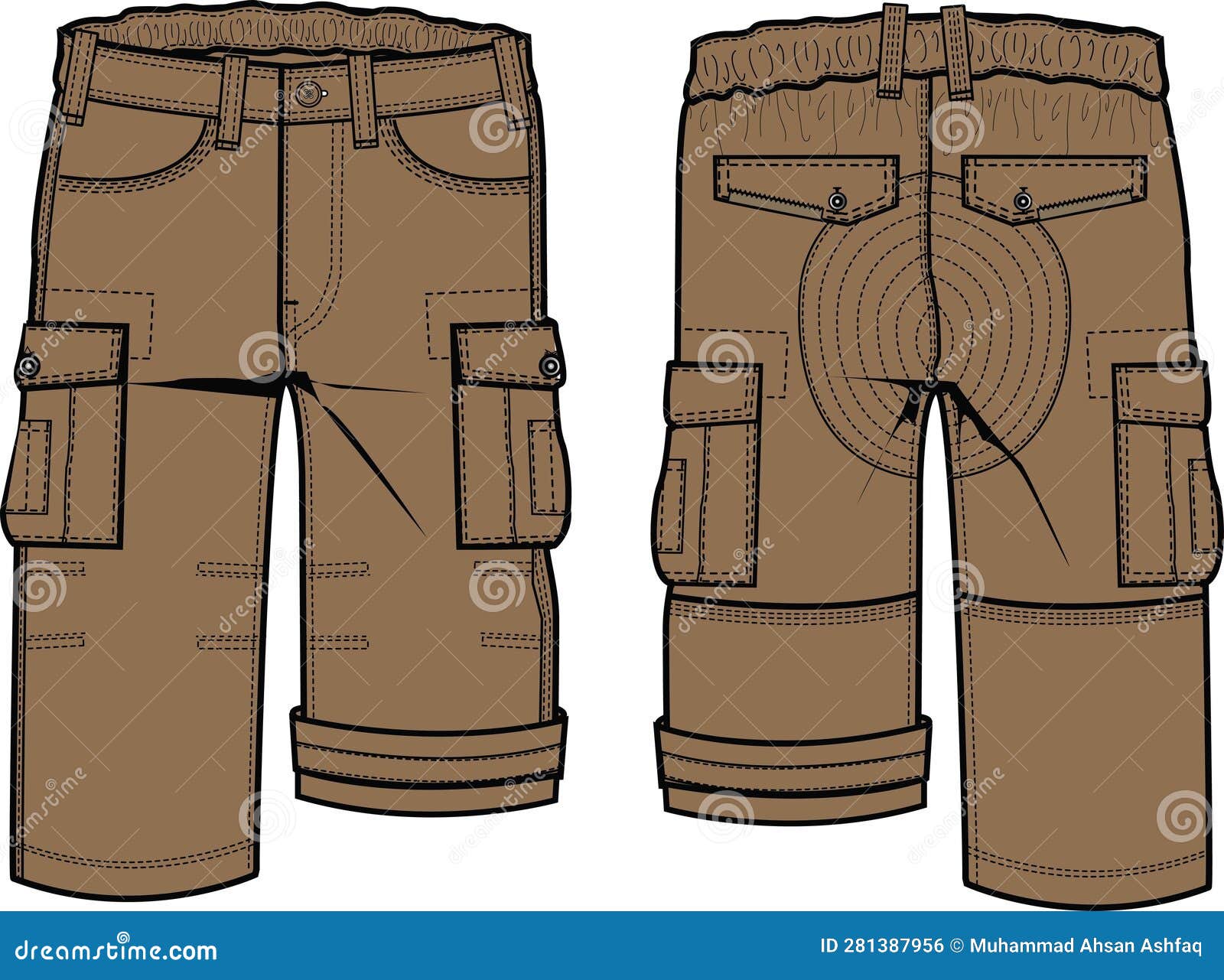 Boys Bottom Wear Cargo Pant Front and Back with Pocket Stock Vector ...