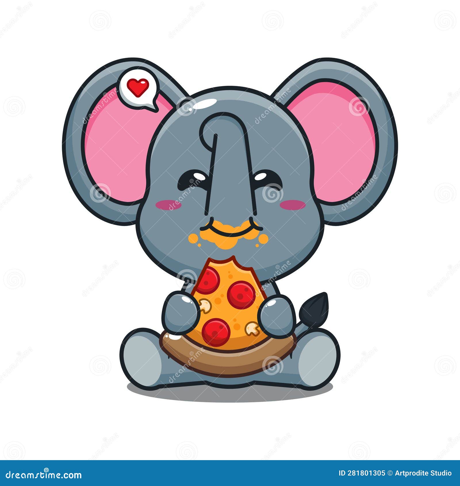 Cute Elephant Eating Pizza Cartoon Vector Illustration. Stock Vector
