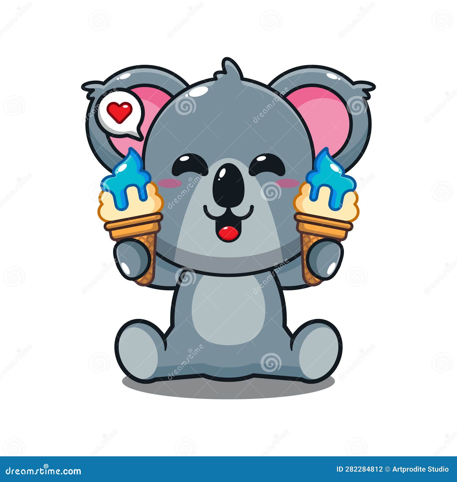 Cute Koala with Ice Cream Cartoon Vector Illustration. Stock Vector
