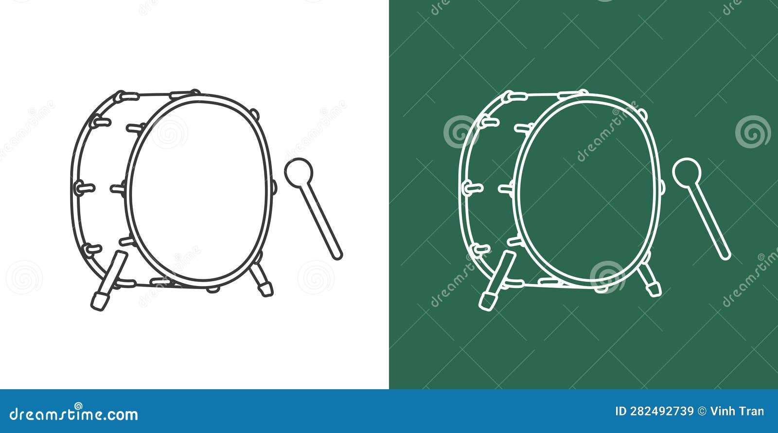 Bass Drum Line Drawing Vector. Percussion Instrument Bass Drum Clipart