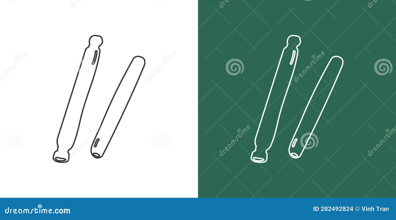 wooden claves line drawing cartoon. percussion instrument claves clipart drawing linear style on white and chalkboard background