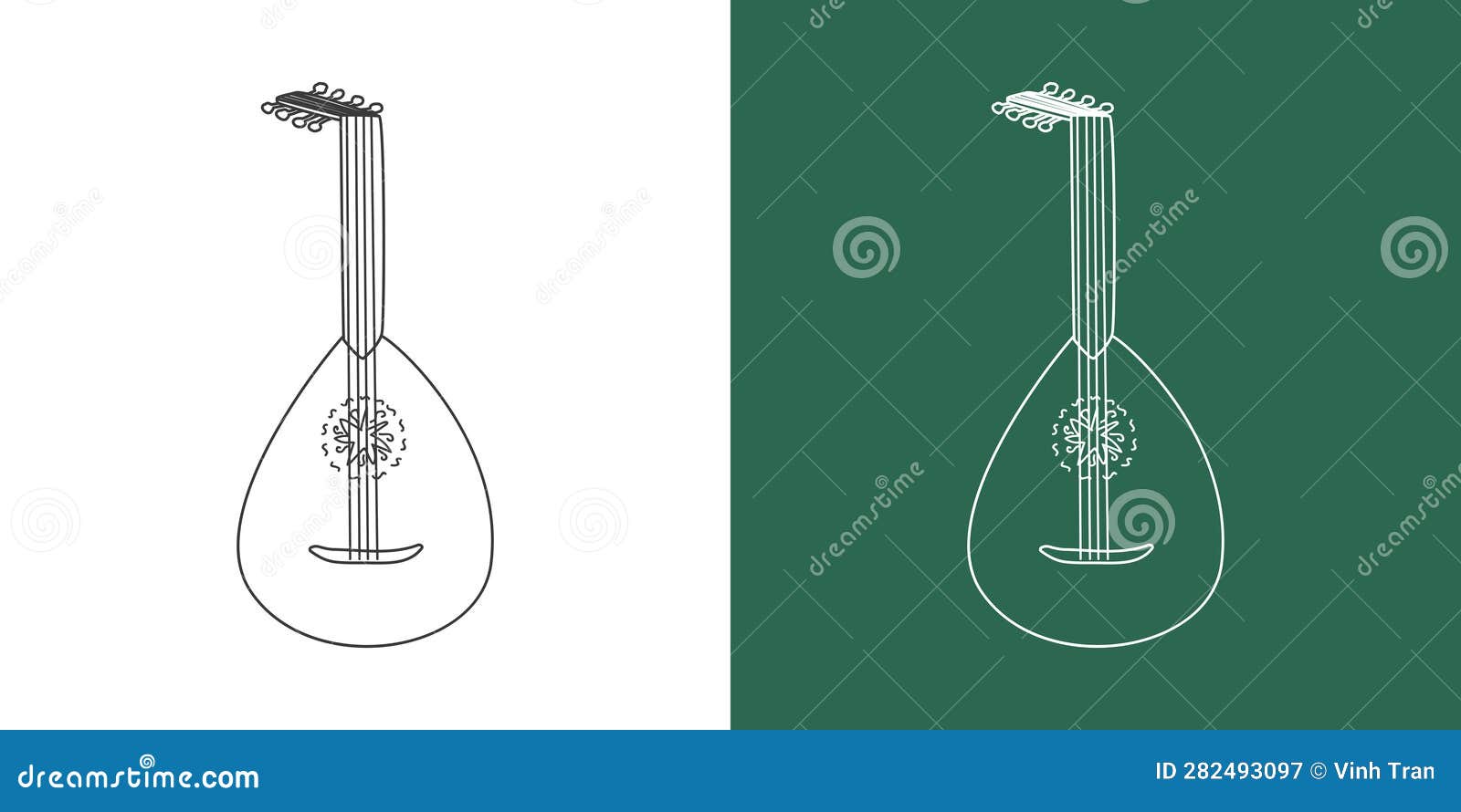 Lute Line Drawing Cartoon Style. String Instrument Lute Clipart Drawing