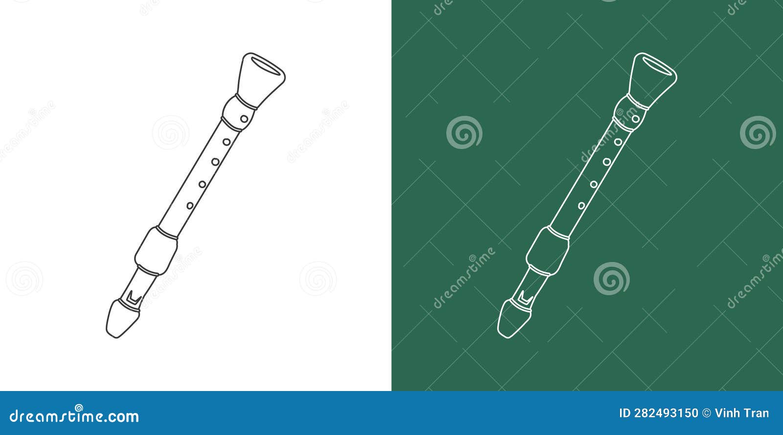 Recorder Line Drawing Cartoon Style. Woodwind Instrument Flute Recorder