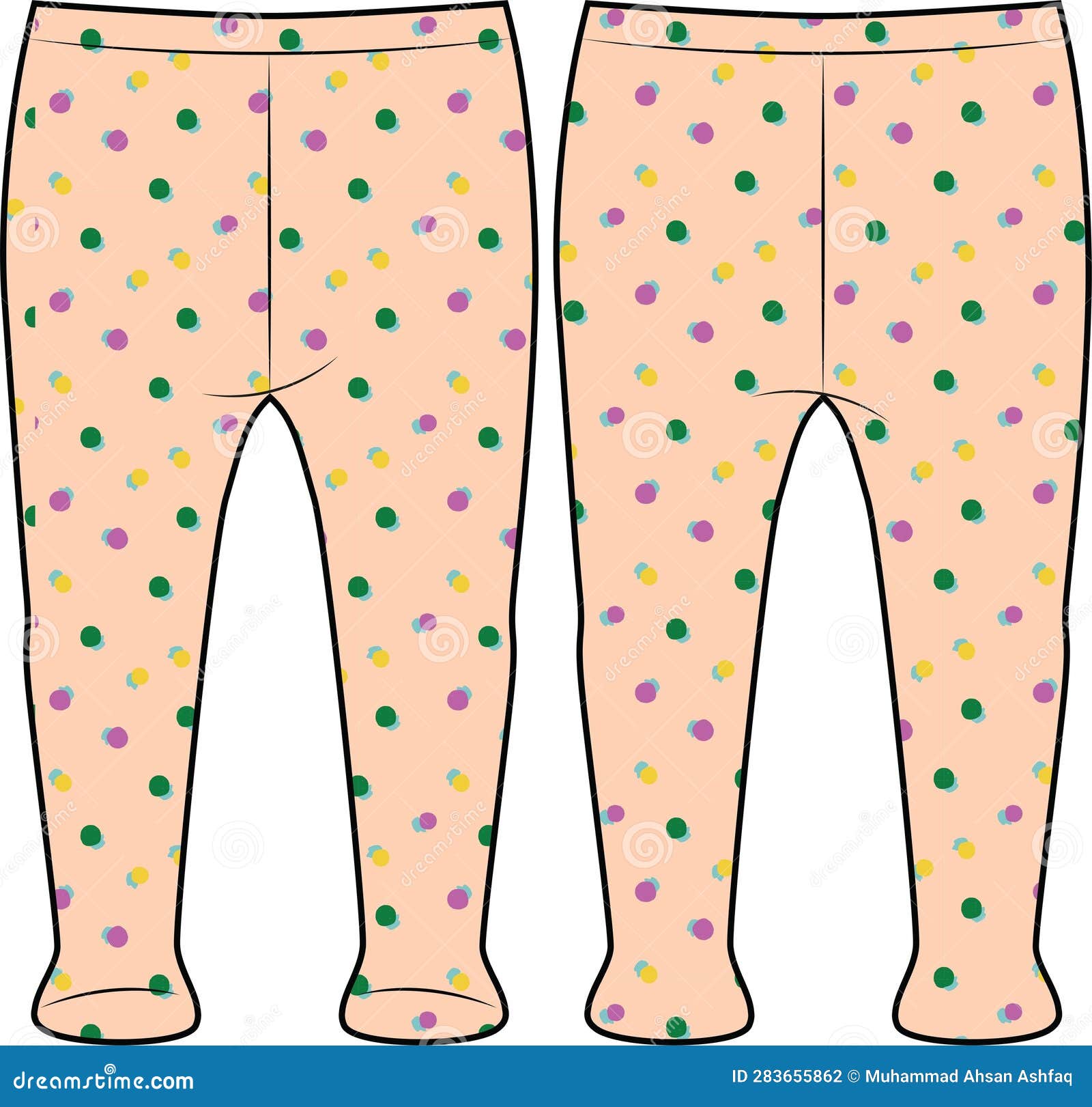 Kids and Baby Girls Bottom Wear Leegings Front and Back Stock Vector